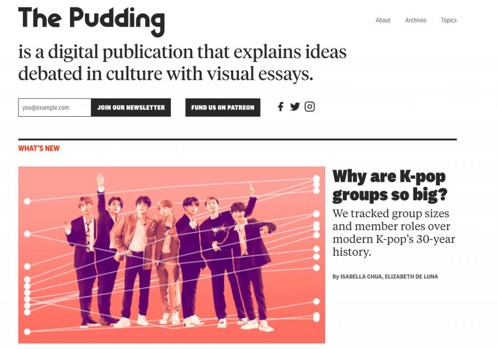 Pudding.cool's homepage on October 5th 2020. 